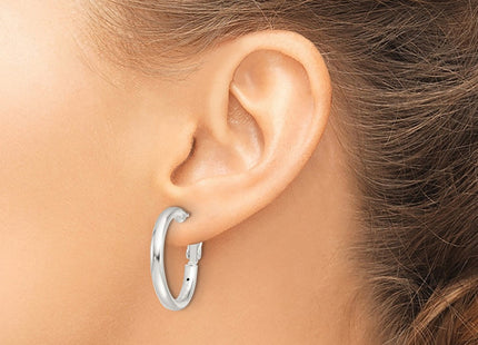 Sterling Silver Polished Omega Back Round Hoop Earrings