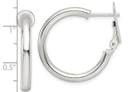 Sterling Silver Polished Omega Back Round Hoop Earrings