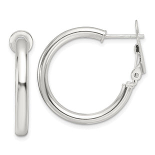 Sterling Silver Polished Omega Back Round Hoop Earrings