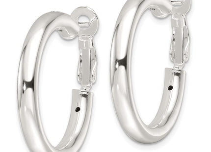 Sterling Silver Polished Omega Back Round Hoop Earrings