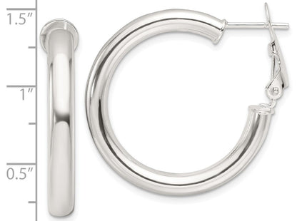 Sterling Silver Polished Omega Back Round Hoop Earrings