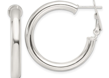 Sterling Silver Polished Omega Back Round Hoop Earrings