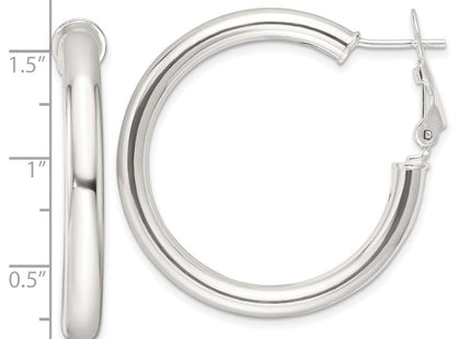 Sterling Silver Polished Omega Back Round Hoop Earrings