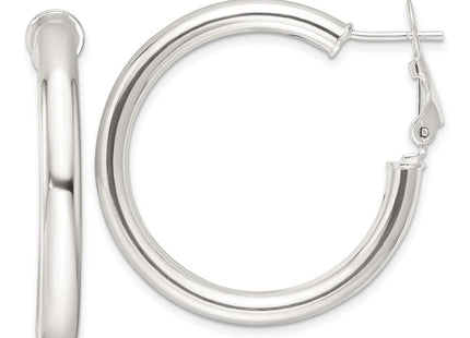 Sterling Silver Polished Omega Back Round Hoop Earrings