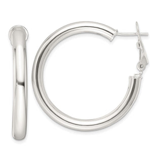 Sterling Silver Polished Omega Back Round Hoop Earrings