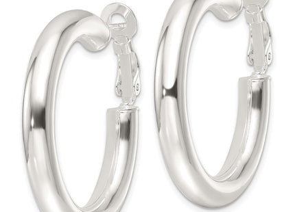 Sterling Silver Polished Omega Back Round Hoop Earrings