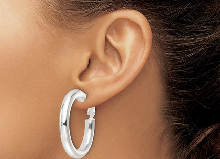 Sterling Silver Polished Omega Back Round Hoop Earrings