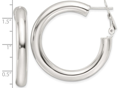 Sterling Silver Polished Omega Back Round Hoop Earrings