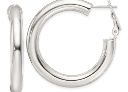 Sterling Silver Polished Omega Back Round Hoop Earrings