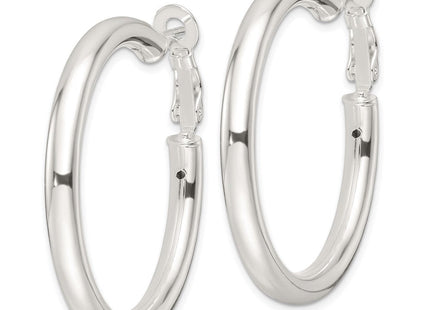 Sterling Silver Polished Omega Back Round Hoop Earrings