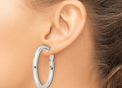 Sterling Silver Polished Omega Back Round Hoop Earrings