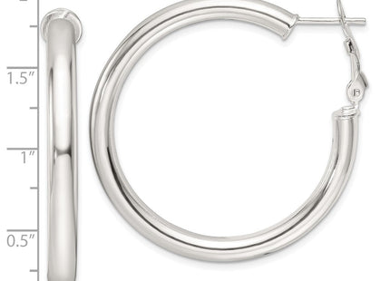 Sterling Silver Polished Omega Back Round Hoop Earrings
