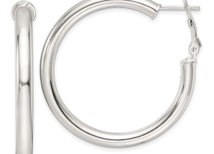 Sterling Silver Polished Omega Back Round Hoop Earrings
