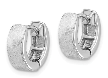 Sterling Silver Rhodium-plated Brushed Hinged Hoop Earrings