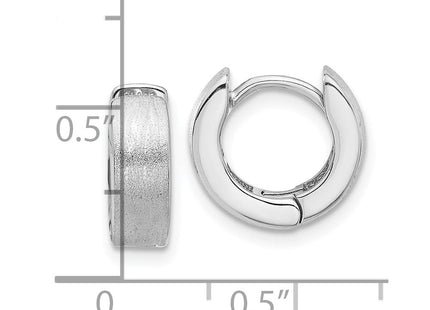 Sterling Silver Rhodium-plated Brushed Hinged Hoop Earrings