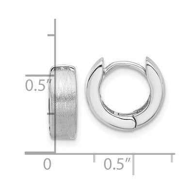 Sterling Silver Rhodium-plated Brushed Hinged Hoop Earrings, 13 x 4mm