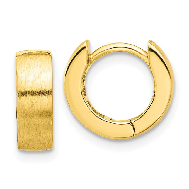 Sterling Silver Gold-tone Brushed Hinged Huggie Hoop Earrings