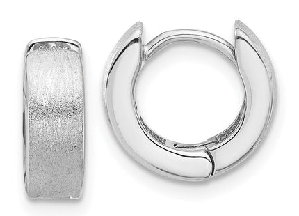 Sterling Silver Rhodium-plated Brushed Hinged Hoop Earrings