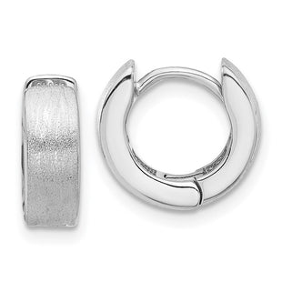 Sterling Silver Rhodium-plated Brushed Hinged Hoop Earrings