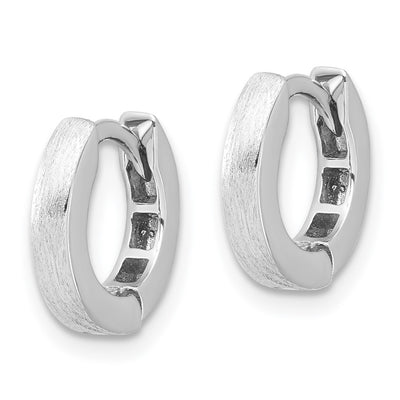 Sterling Silver Rhodium-plated Brushed Hinged Hoop Earrings, 13 x 3mm