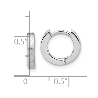 Sterling Silver Rhodium-plated Brushed Hinged Hoop Earrings, 13 x 3mm