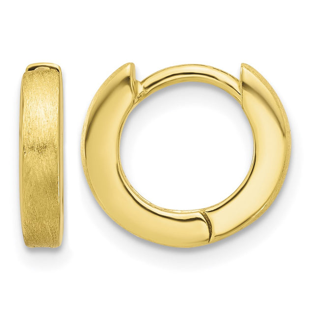 Sterling Silver Gold-tone Brushed Hinged Huggie Hoop Earrings, 13 x 3mm