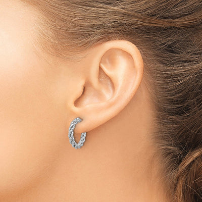 Sterling Silver Rhodium-plated Textured Twisted C-Hoop Earrings, 17.5 x 3mm