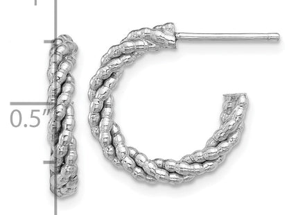Sterling Silver Rhodium-plated Textured Twisted C-Hoop Earrings (Style QE16972)