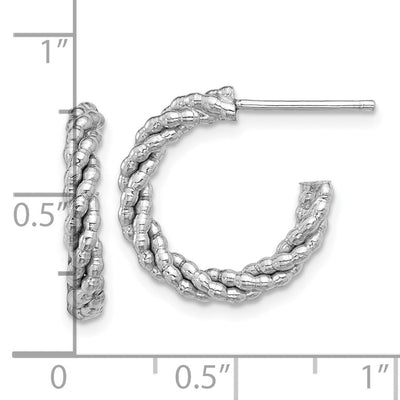 Sterling Silver Rhodium-plated Textured Twisted C-Hoop Earrings, 17.5 x 3mm