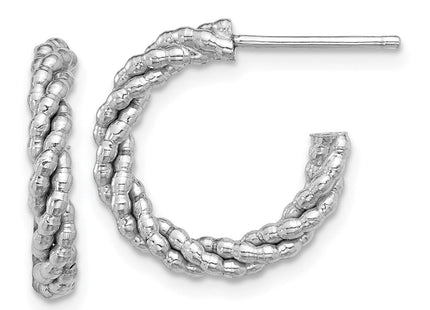 Sterling Silver Rhodium-plated Textured Twisted C-Hoop Earrings (Style QE16972)