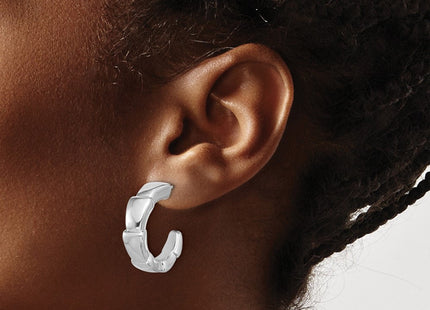 Sterling Silver Rhodium-plated Polished Hoop Post Earrings (Style QE16979)