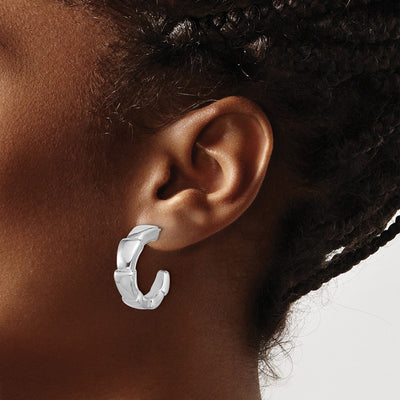 Sterling Silver Rhodium-plated Polished Hoop Post Earrings, 25.5 x 23mm