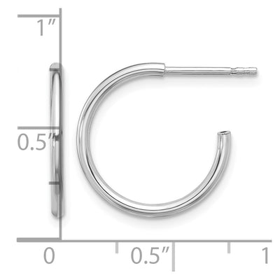 Sterling Silver Rhodium-plated Polished Hollow Tube C-Hoop Earrings, 18 x 1.5mm