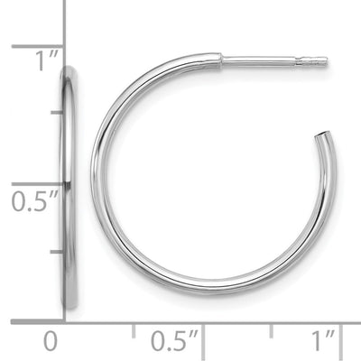 Sterling Silver Rhodium-plated Polished Hollow Tube C-Hoop Earrings, 23 x 1.5mm