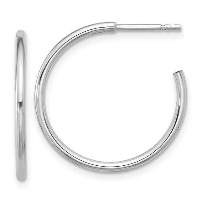 Sterling Silver Rhodium-plated Polished Hollow Tube C-Hoop Earrings, 23 x 1.5mm