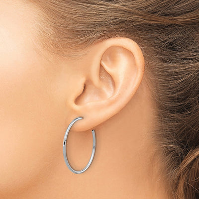 Sterling Silver Rhodium-plated Polished Hollow Tube C-Hoop Earrings, 33 x 1.5mm