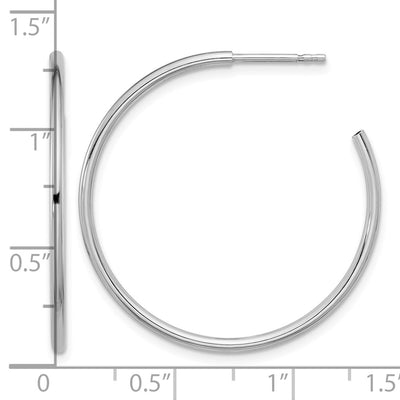 Sterling Silver Rhodium-plated Polished Hollow Tube C-Hoop Earrings, 33 x 1.5mm