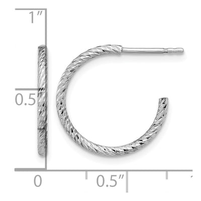 Sterling Silver Rhodium-plated D/C Hollow Tube C-Hoop Earrings, 18.5 x 1.5mm