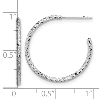 Sterling Silver Rhodium-plated D/C Hollow Tube C-Hoop Earrings, 23 x 1.5mm