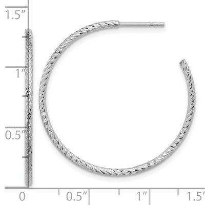 Sterling Silver Rhodium-plated D/C Hollow Tube C-Hoop Earrings, 33 x 1.5mm