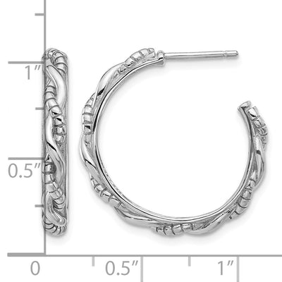 Sterling Silver Rhodium-plated Textured Twisted C-Hoop Earrings, 25 x 3.4mm
