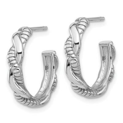 Sterling Silver Rhodium-plated Textured Twisted C-Hoop Earrings, 20 x 3.9mm