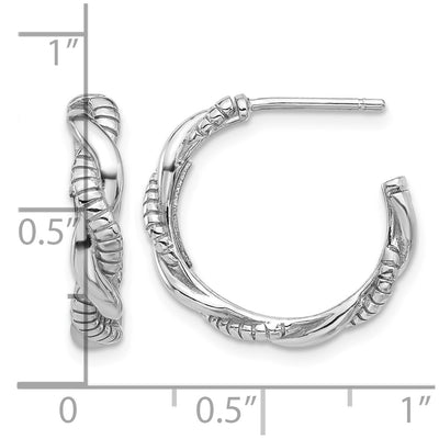 Sterling Silver Rhodium-plated Textured Twisted C-Hoop Earrings, 20 x 3.9mm