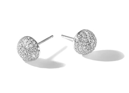 Sterling Silver Rhodium-plated Pav CZ Domed Post Earrings