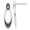 Sterling Silver Polished and Antiqued Oval Post Earrings