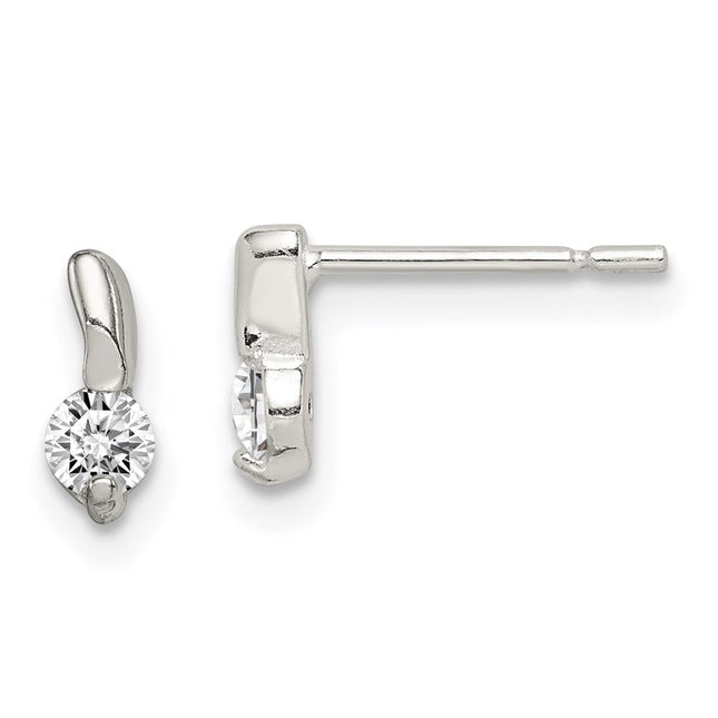 Sterling Silver Polished CZ Post Earrings, 8 x 3mm