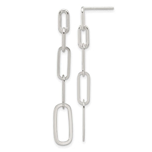 Sterling Silver E-coated Paperclip Link Post Dangle Earrings (Style QE17047)