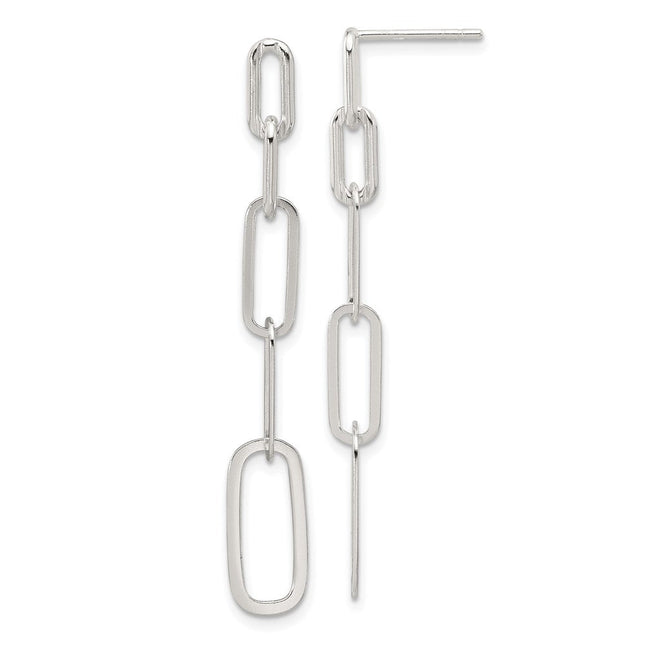 Sterling Silver E-coated Paperclip Link Post Dangle Earrings, 51 x 7mm