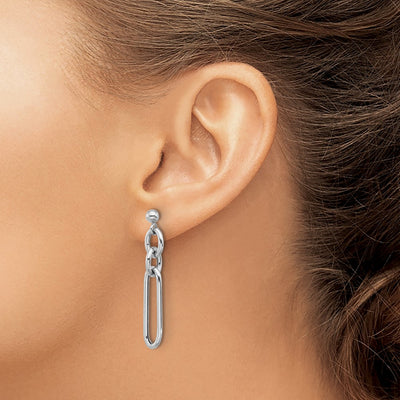 Sterling Silver Rhodium-plated Paperclip Dangle Post Earrings