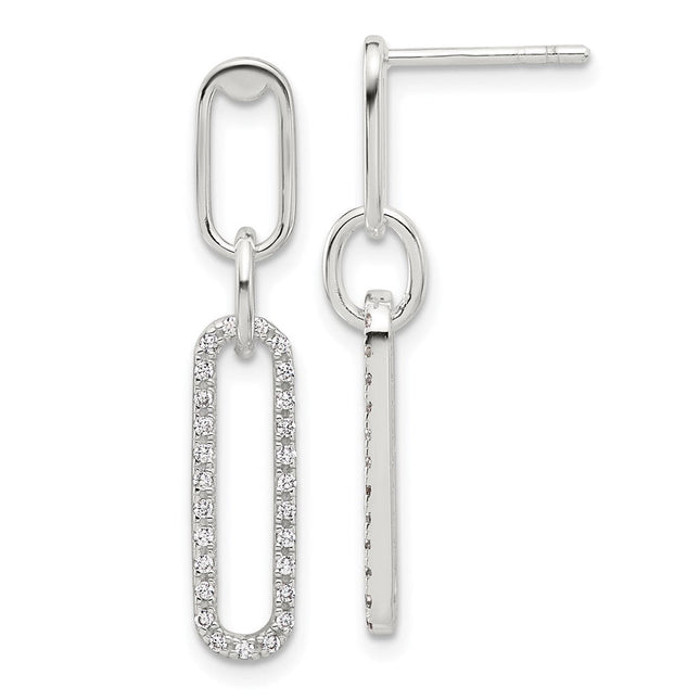 Sterling Silver E-coated CZ Post Dangle Earrings, 31.5 x 5.5mm
